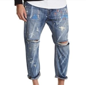 NWT Man x one teaspoon blue suede Mr browns paint splatter jeans